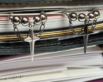 Star Cross and Chain with Gunmetal Beads in Silver and Black