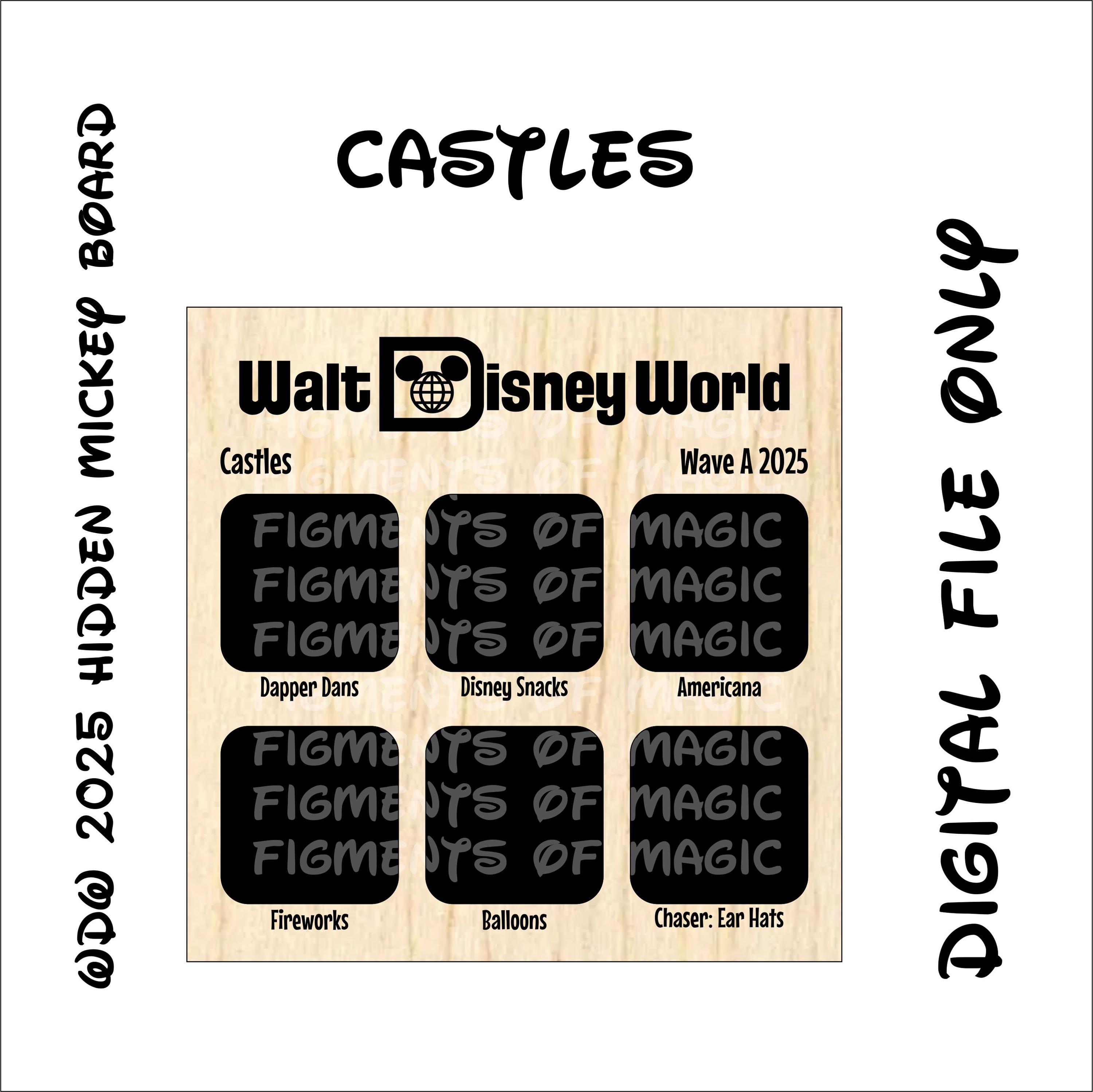 WDW Hidden Mickey Castle - 2025 Wave A 6x6 Pin Board - DIY Laser File ...