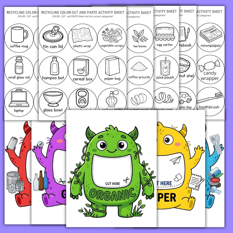 Recycling Activity for Kids Printable | Earth Day Cut and Paste Craft ...