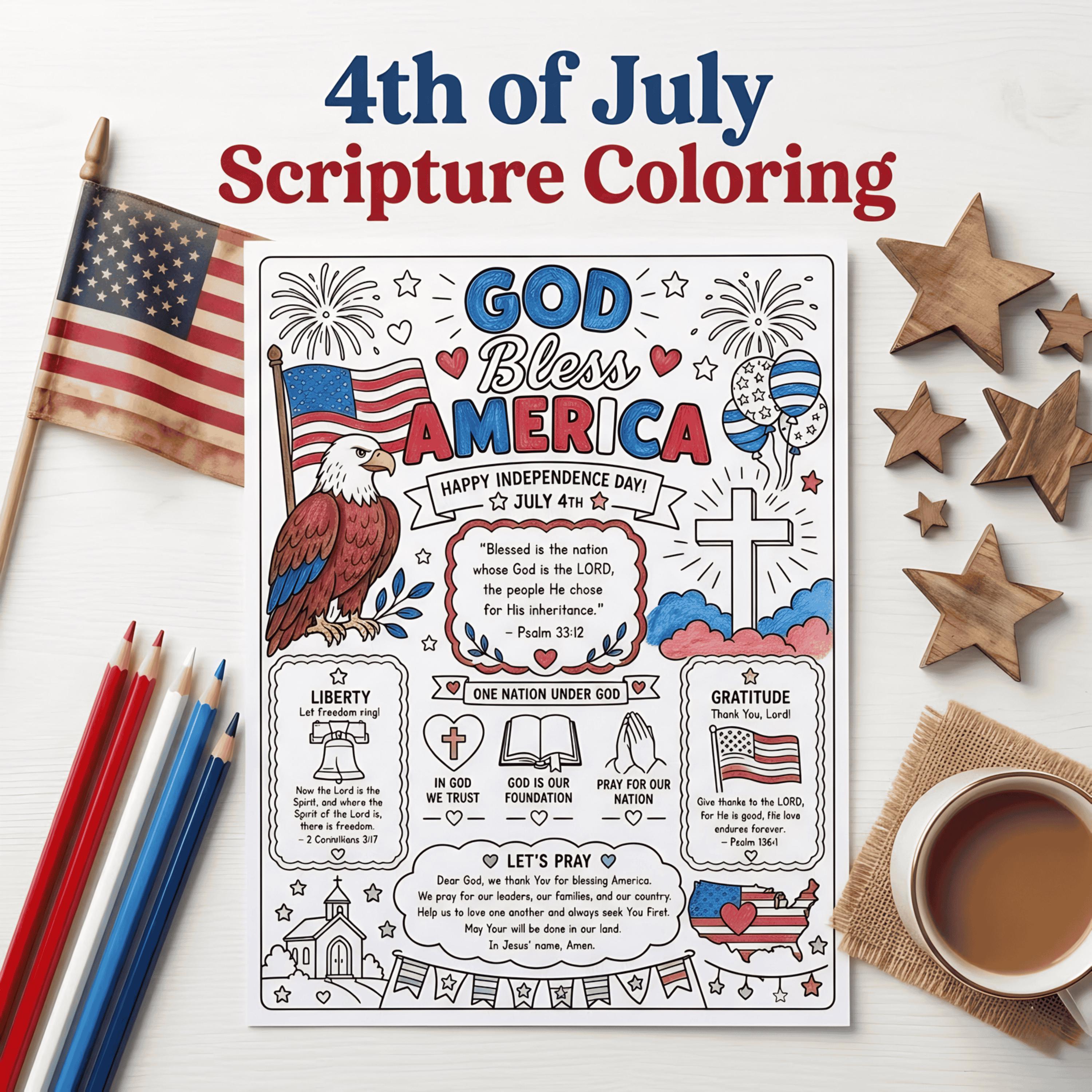 Christian 4th of July Coloring Page Printable, God Bless America ...