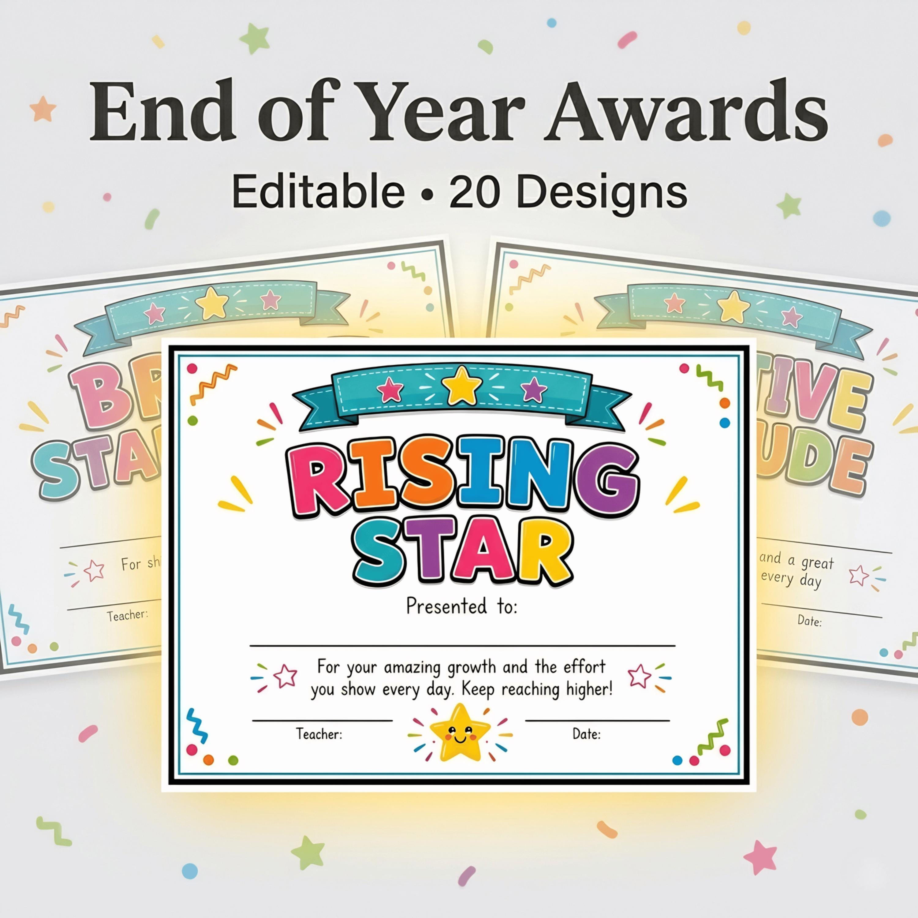End of School Year Awards for Kids, Printable Student Certificates PDF ...