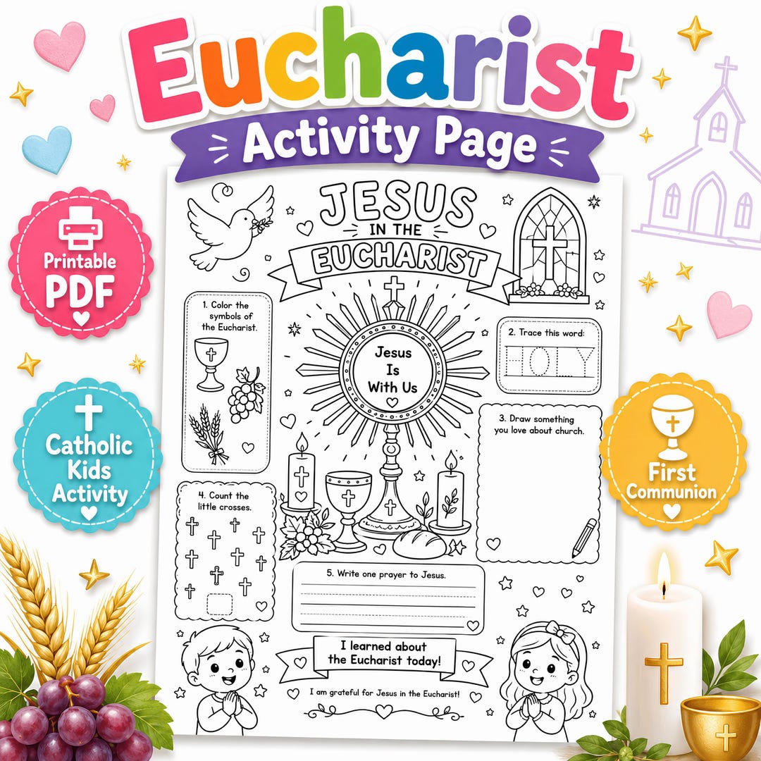 Catholic Eucharist Coloring Page Printable | First Communion Activity ...