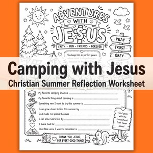 Christian Summer Camp Worksheets for Kids | Camping with Jesus Printable PDF | Bible Activities | VBS Journal | Sunday School | Homeschool