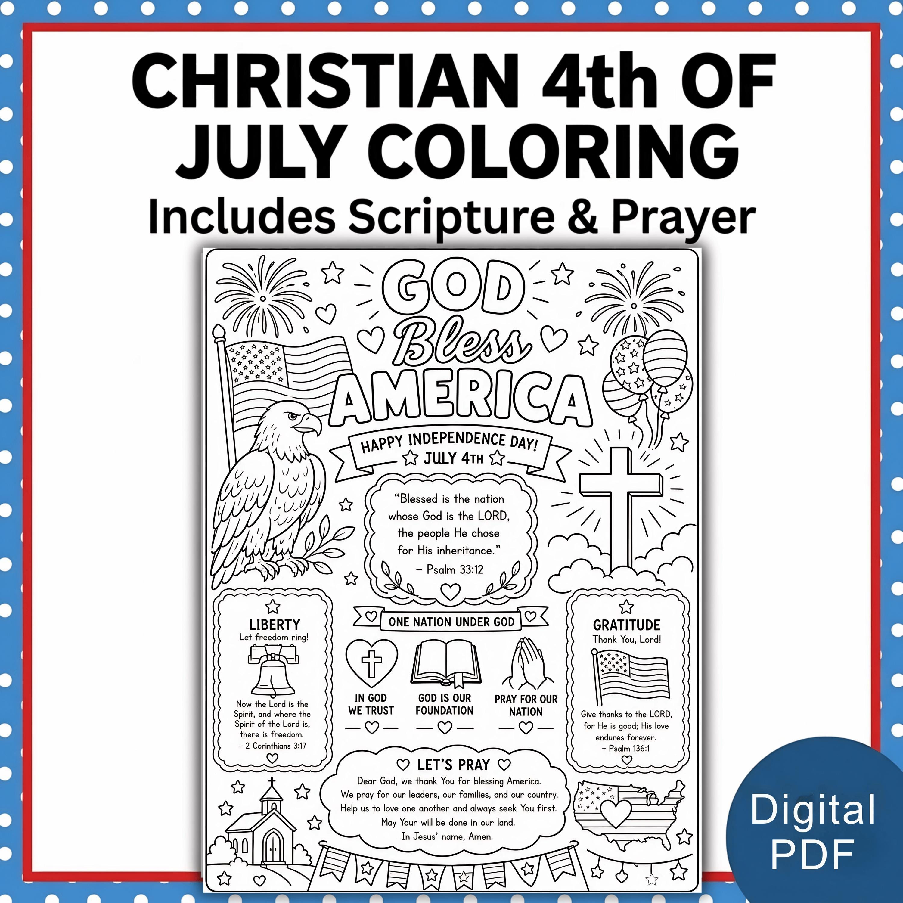 Christian 4th of July Coloring Page Printable, God Bless America ...