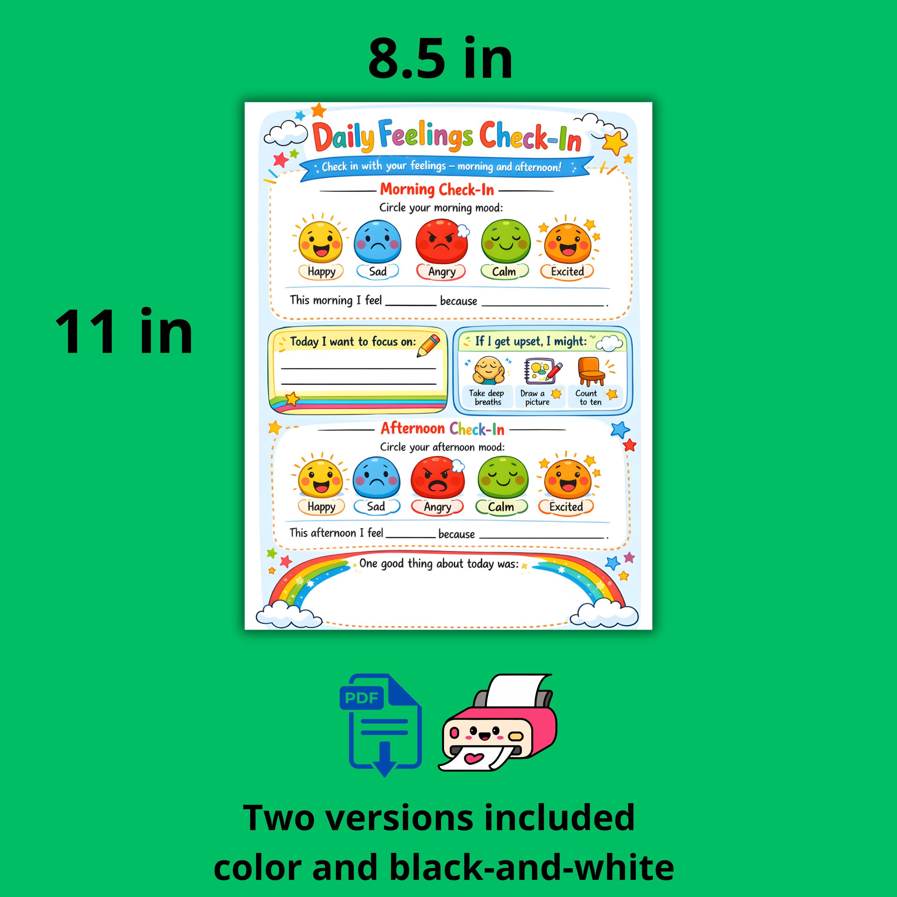 Daily Feelings Check-in Worksheet for Kids | Morning SEL Emotions Sheet ...