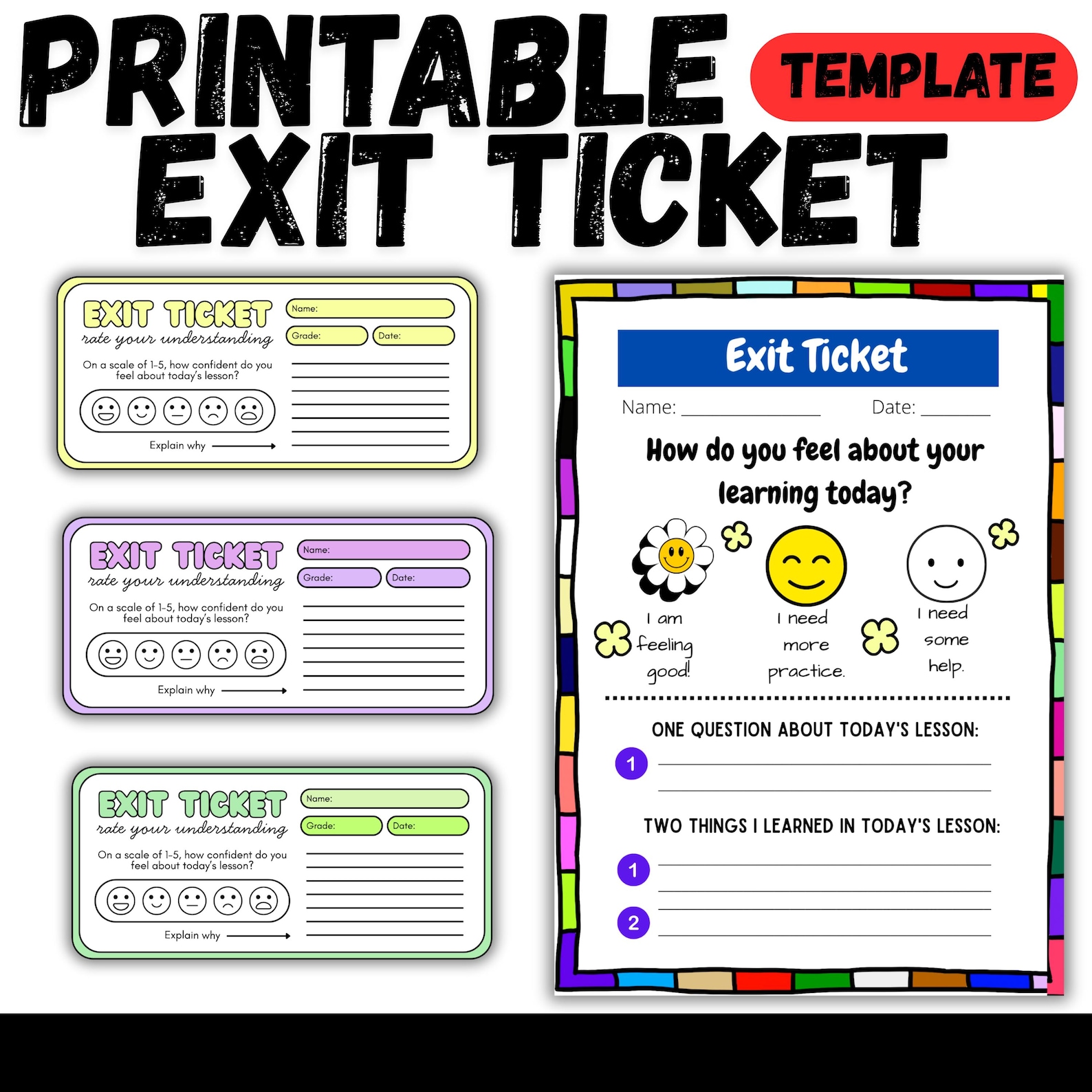 Printable Exit Ticket Template for Teachers | Student Reflection ...