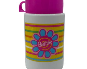 Vaso termo y tapa de Barbie de 1998, juguete infantil vintage retro.