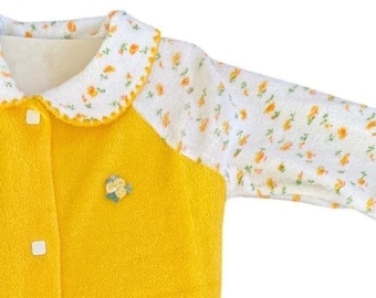 Vintage Gerber Baby Square Snap Footie Pajamas Yellow Floral Flame Resistant M