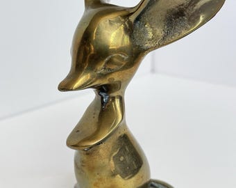 Vintage Mid Century Hollywood Regency Brass Mouse 5" Patina Large Ears MCM