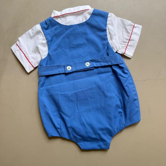 Vintage Romper Boys 3T Blue Teddy Bear Sailboat Nautical Heirloom Classic 80s View 2