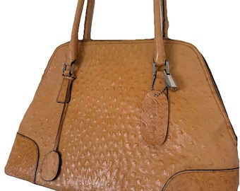 VTG Cleo and Patik PARIS Genuine Leather Ostrich Embossed Handbag Purse Modern