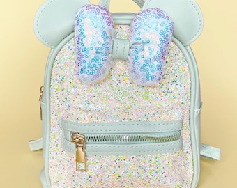 Mint Glittery Backpack | Minnie Rucksack | Small Theme Park Bag