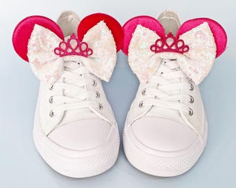 Mouse Ears For Trainers | Vacation Shoe Charms | Sneaker Accessories | Cerise Pink Princess Bows