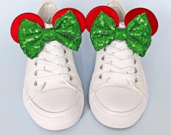 Mouse Ears For Trainers | Vacation Shoe Charms | Sneaker Accessories | Christmas Red Green Sequin Bows