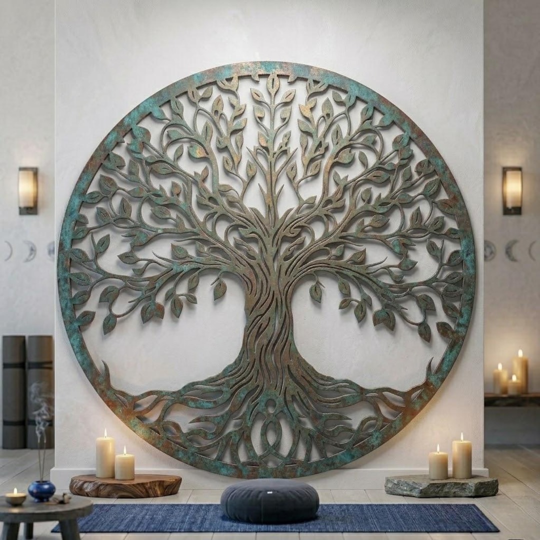 Tree of Life Metal Wall Art, Large Round Outdoor Wall Decor, Rustic ...