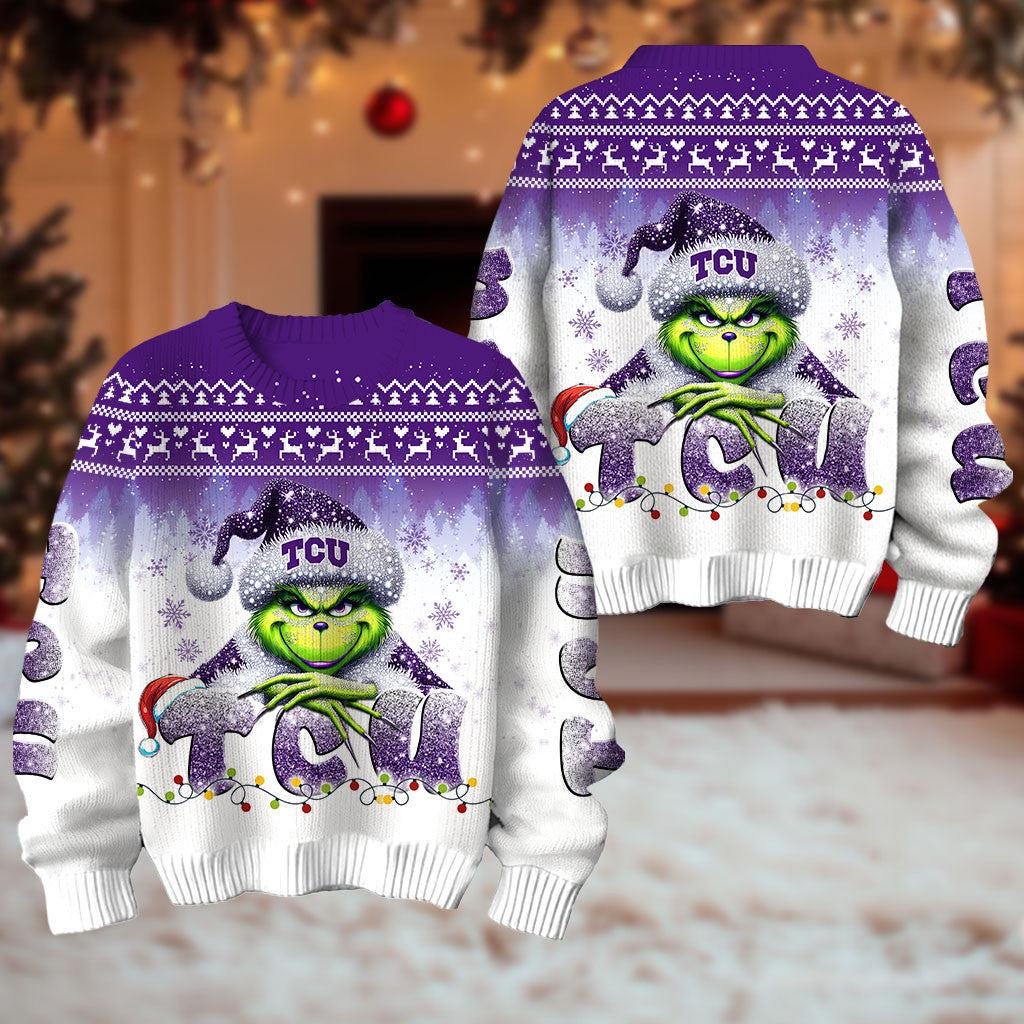 Discover funny character Reindeer Football Sweatshirt, TCU College Ugly Christmas Sweater