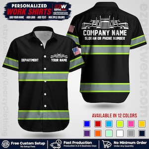 Non Hivis Personalized Truck Driver Work Shirt, Custom Safety Stripes, Team Apparel (Polyester Blend)