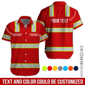 Personalized Hivis Button Up Shirt Reflective Tapes Custom Name Workwear for Workers, Truckers, Operators