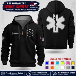 Custom EMS Hoodie, Personalized Paramedic Hoodie, EMT Zip Hoodie, Emergency Medical Hoodie, Custom Name Hoodie, EMS Uniform Hoodie