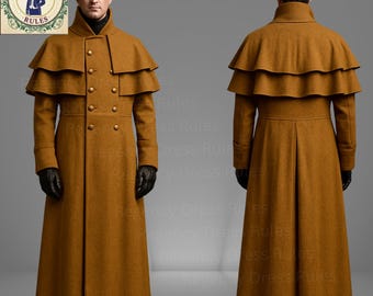 Handmade Victorian Wool Inverness Cape Coat | Sherlock Holmes Style