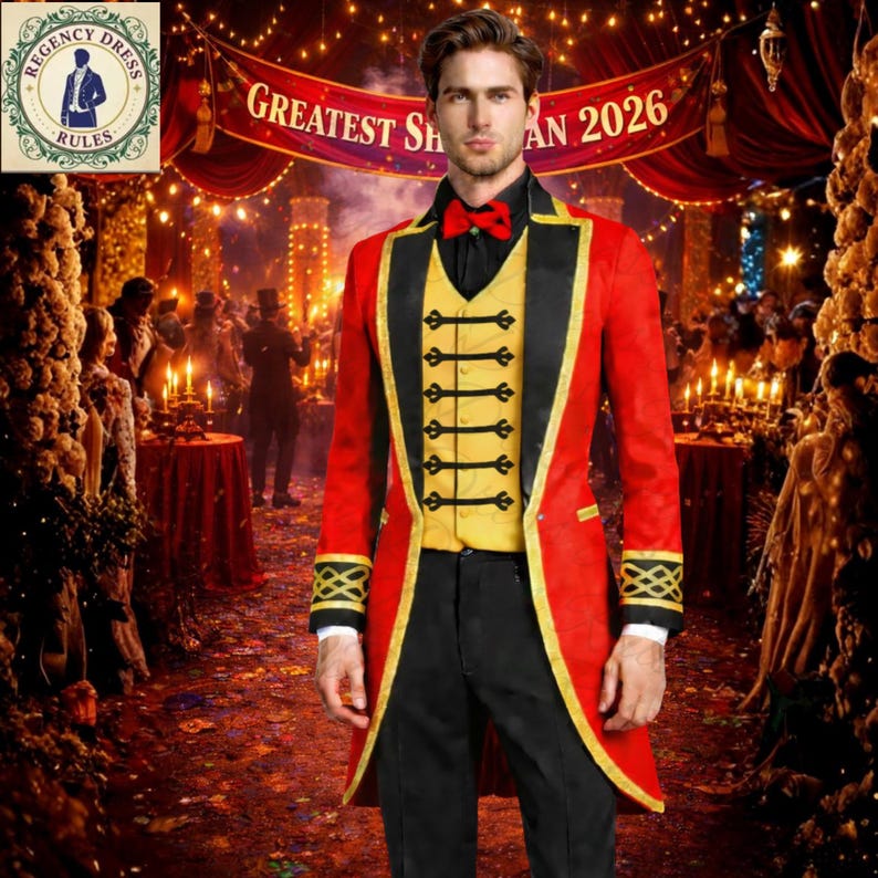 Greatest Showman Master of Ring Costume - Red Velvet Tailcoat, Gold ...