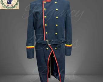 Men's Navy Wool Military Tailcoat | Steampunk Cosplay Officer Coat -  Red Piping