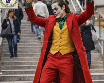 Herren roter Clown Bösewicht inspiriert 3-teiliger Wollanzug - Comic Movie Style Halloween-Outfit