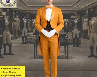 Herren Regency Mustard Frack mit Seiden Revers - Golden Brown Formelle Hochzeit Smoking Vintage Outfit