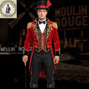 Ringmaster Handmade Luxury Costume for Men, Red Velvet Circus Tailcoat, Circus Master Jacket, Victorian Showman Outfit, Carnival Costume