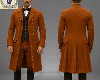 Handmade 18th Century Regency Wool Coat, Vest & Breeches Set - Revolution costume Style