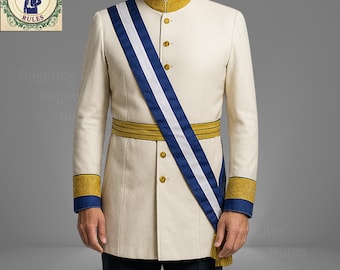 Handmade Cream Wool Regency Tailcoat - Gold Braided Parade Uniform