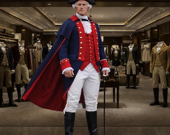 George Washington Uniform - Navy & Red Unabhängigkeitskrieg Offizier Kostüm