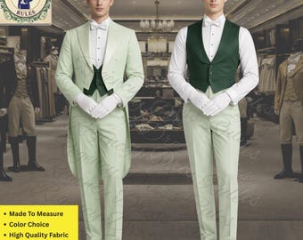 Herren Mintgrüner Woller Frack Anzug Regency Formell - Vintage Hochzeits-Smoking - Grüne Morgenweste