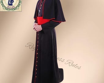 Handgefertigte schwarze Geistliche Kassocke: Priester, Bischof, Ordens Robe - Religiöse Gewänder