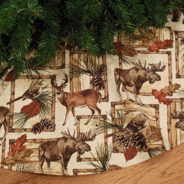 Rustic Christmas Tree Skirt with Moose, Deer, Bears, Northwest Tree Skirt, Cabin Christmas, Hunter Tree Skirt, 42" Diameter CLEARANCE Sale