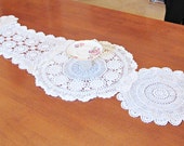 Boho Doily Table Runner Wrap Rustic Vintage Crochet Shabby Chic Homewares Wedding Domum Vindemia Bridal Tablecloth Mat Handmade