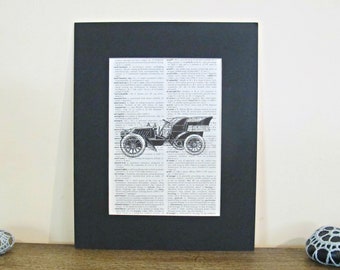 Motorcar Art Print For Boys Men Him Vintage Car Illustration Wall Black and White Homewares Gift Decor Housewarming Dictionary Librarian