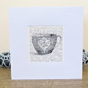 Teacup Greeting Card Blank Square Vintage Dictionary Page Birthday Celebration Christmas Handmade Upcycled For Her Women Printed Tea Cup