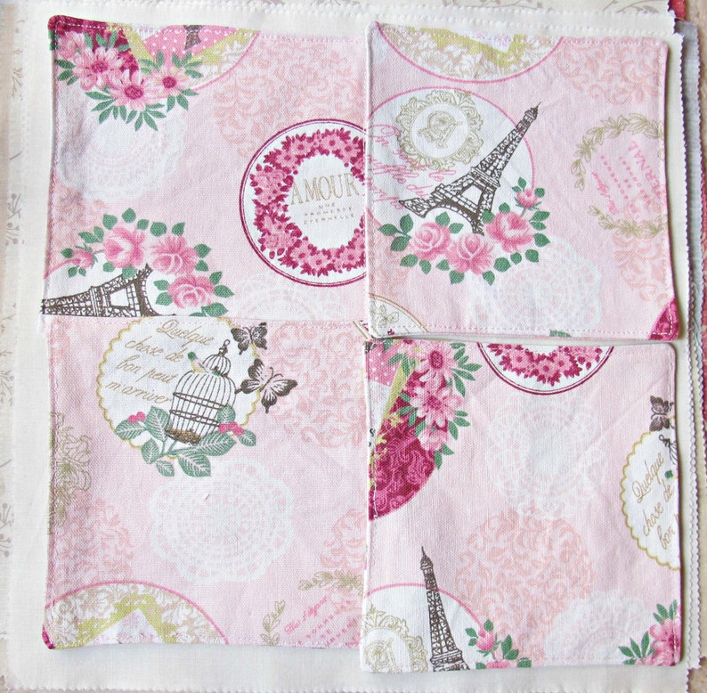 Reusable Pink Fabric Coasters Cocktail Napkin Set Cloth French Paris Doilies Napery Shabby Chic Bird Cage Picnic Foodie Gift Eco-Friendly