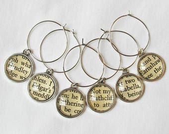 Wuthering Heights Wine Glass Charms Set Emily Bronte Heathcliff Cathy Barware Homewares Bookworm Foodie Gift Wine Lover Bookish Earrings