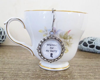 Wachten op Mr Darcy Tea Infuser Strainer - Quote Jane Austen Fan - Foodie Gift Heart Homewares Kitchen Afternoon - Silver Bookworm Bookish