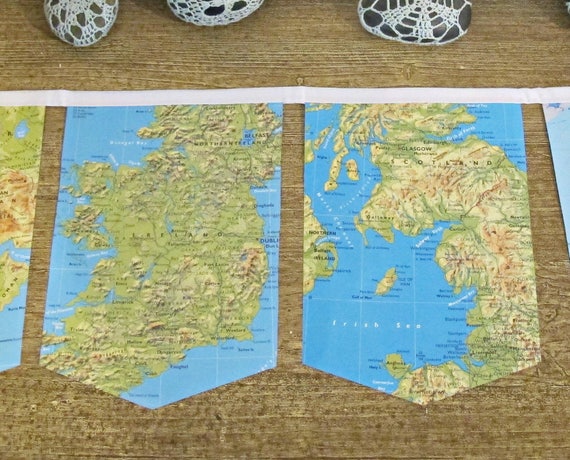 Vintage Map Bunting Garland Birthday Atlas Travel World Etsy