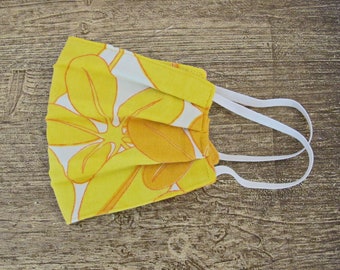 Reusable Face Mask Fabric Non-Medical Adult Teens Vintage Yellow Botanical 3 Layer Three