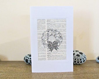 Boho Christmas Wreath Card Greeting Blank Botanical Vintage Dictionary Page Handmade Upcycled For Her Him Festive Season Shabby Chic