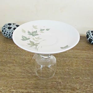 Upcycled Vintage Cupcake Stand: Botanical Leaf Tea Plate Jewelry Holder