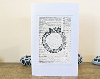 Boho Christmas Card Wreath Greeting Blank Vintage Dictionary Page Handmade Upcycled For Her Him Festive Season Shabby Chic