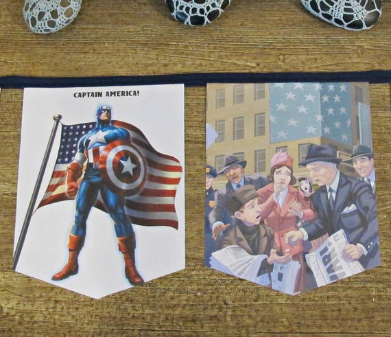 Captain America Birthday Party Bunting Nursery Banner Etsy