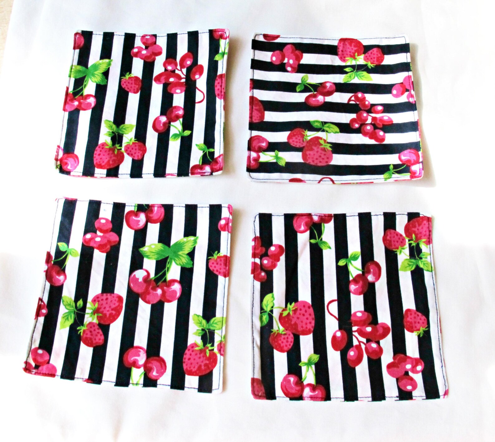 Rockabilly Cocktail Napkins Cloth Set Picnic Fabric Stripes Etsy