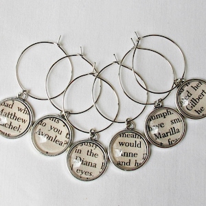 Anne of Green Gables Wine Glass Charms Set Anne Shirley Gilbert Blythe Silver Homewares Barware Bookworm Foodie Gift Bookish For Women image 1