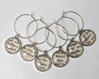 Anne of Green Gables Wine Glass Charms Set Anne Shirley Gilbert Blythe Silver - Homewares Barware Bookworm Foodie Gift - Bookish For Women